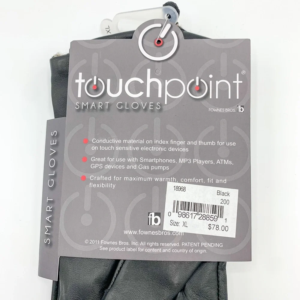 Touchpoint by Fownes Black Leather Cashmere Lined Gloves